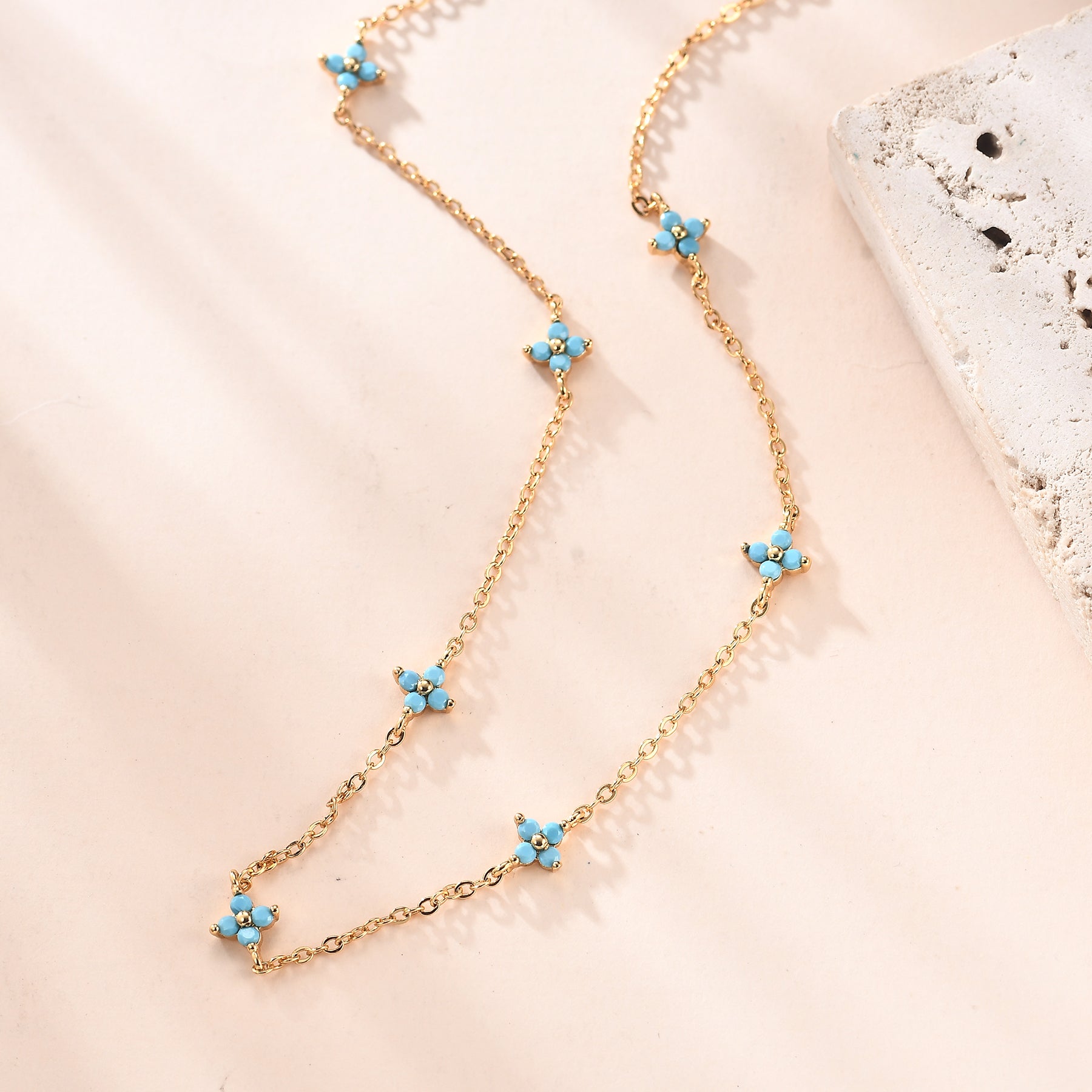 Blue Turquoise Four-leaf Clover Necklace