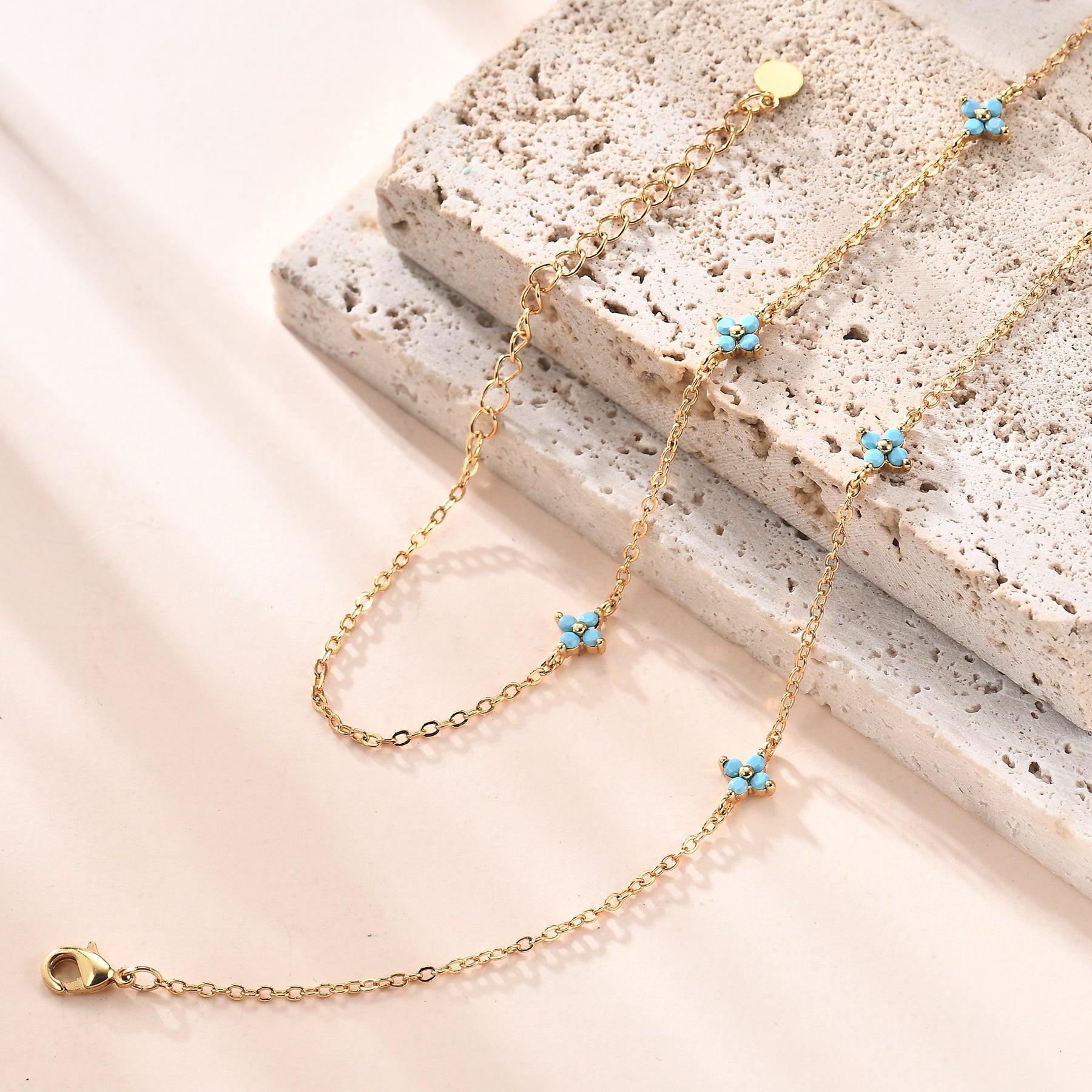 Blue Turquoise Four-leaf Clover Necklace