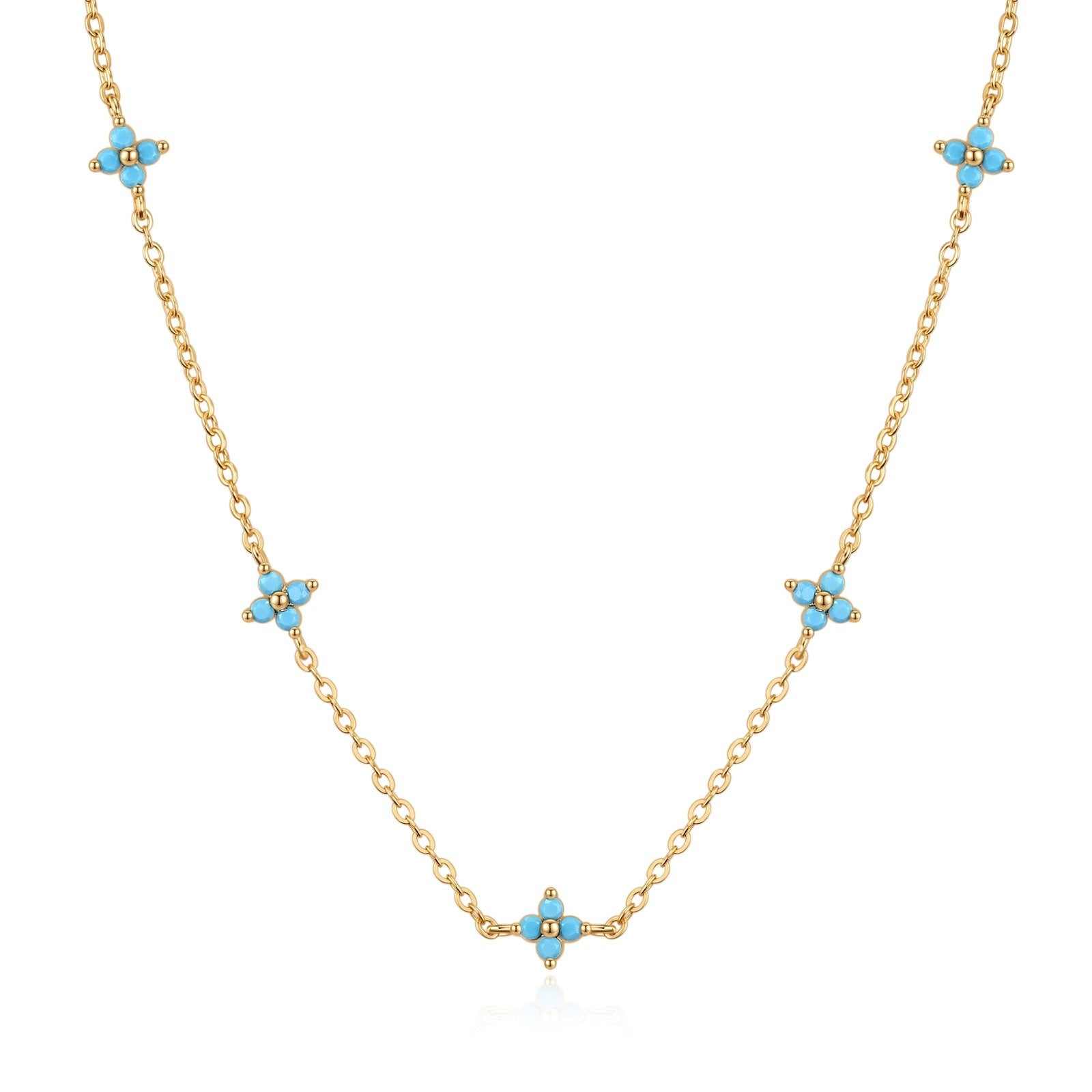 Blue Turquoise Four-leaf Clover Necklace