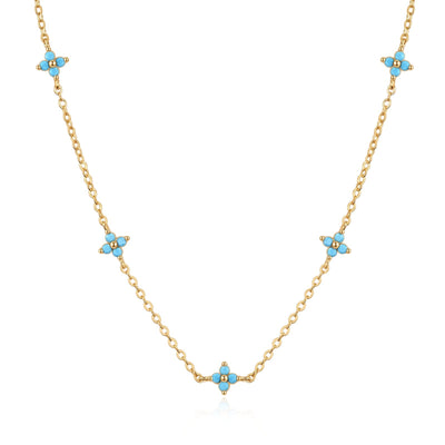 Blue Turquoise Four-leaf Clover Necklace