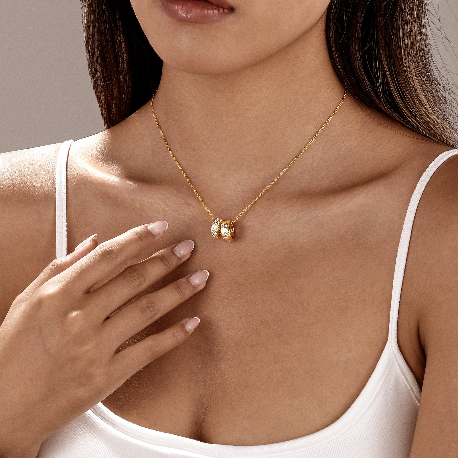 Love's Embrace Double Ring CZ Necklace