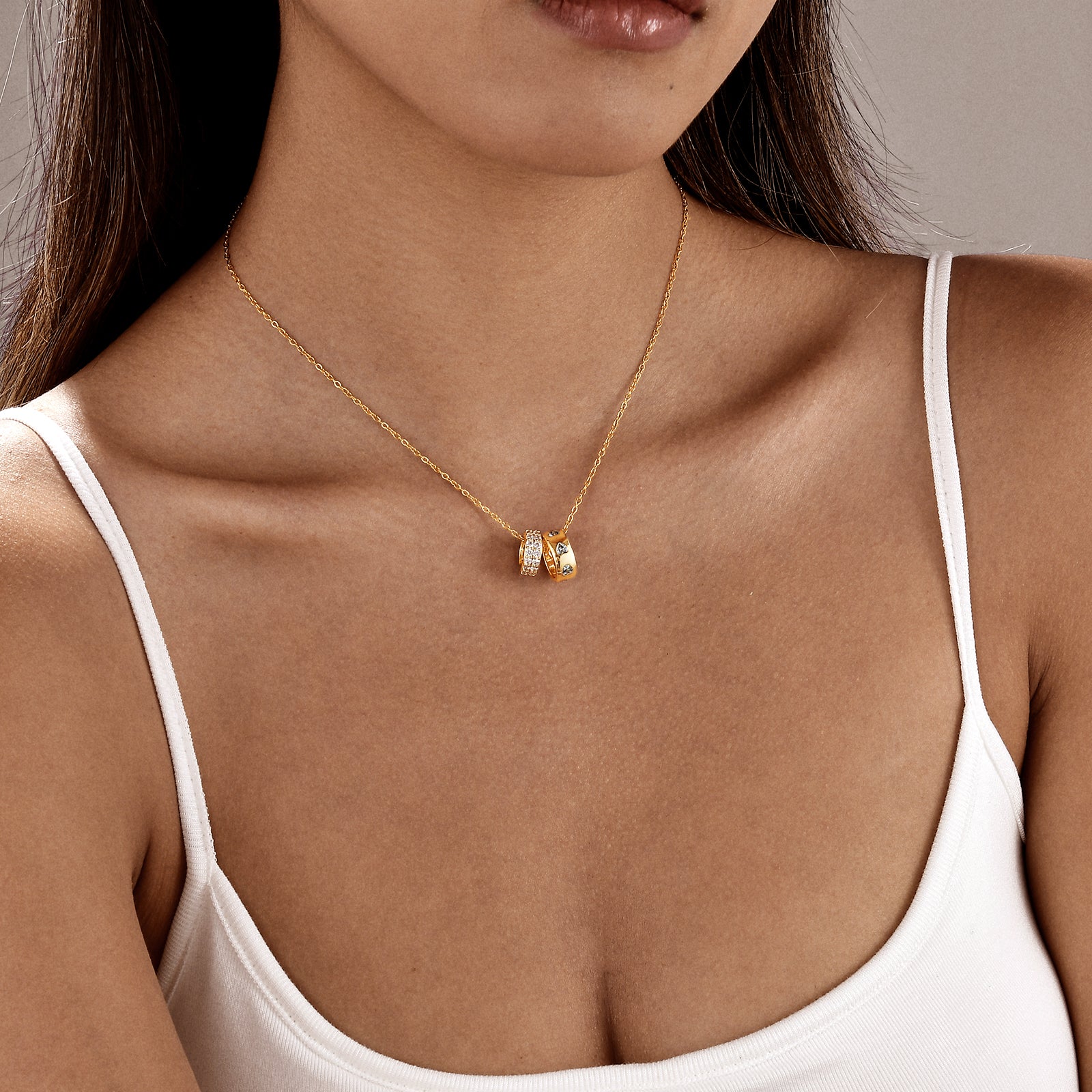 Love's Embrace Double Ring CZ Necklace