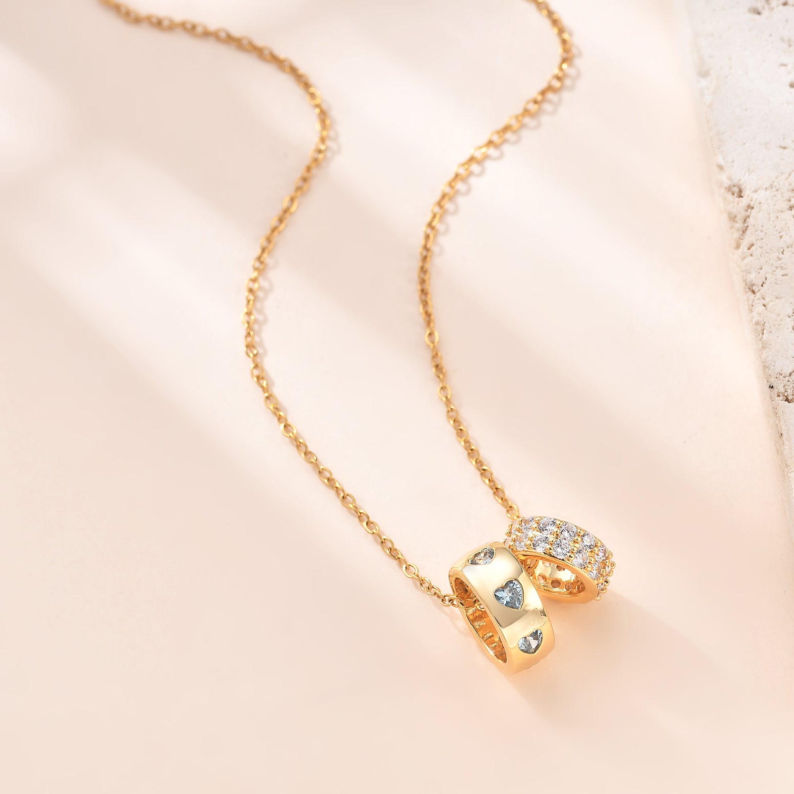 Love's Embrace Double Ring CZ Necklace