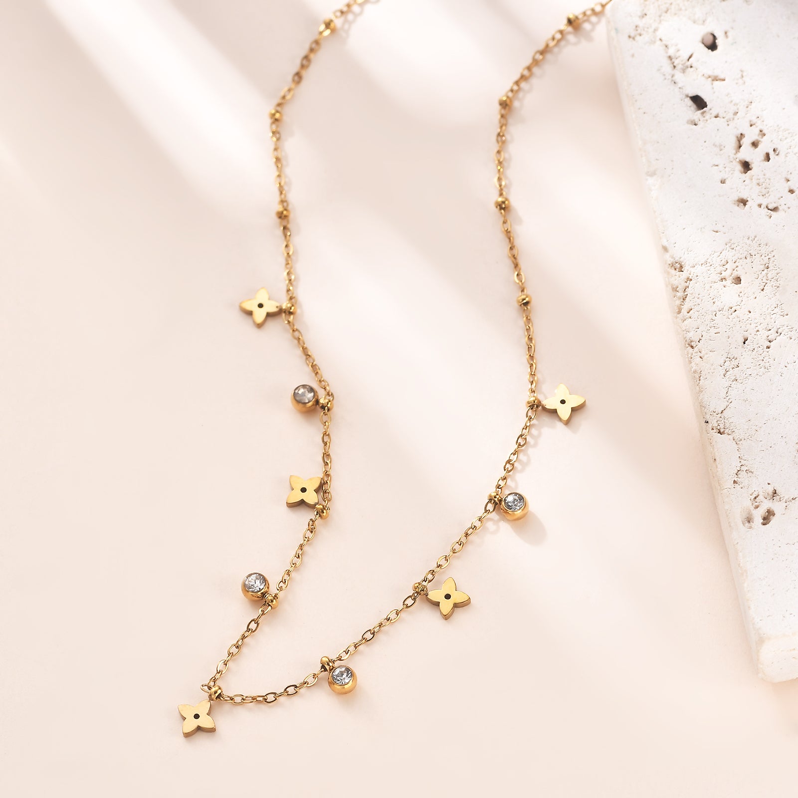 Zircon Four-leaf Clover Tassel Necklace