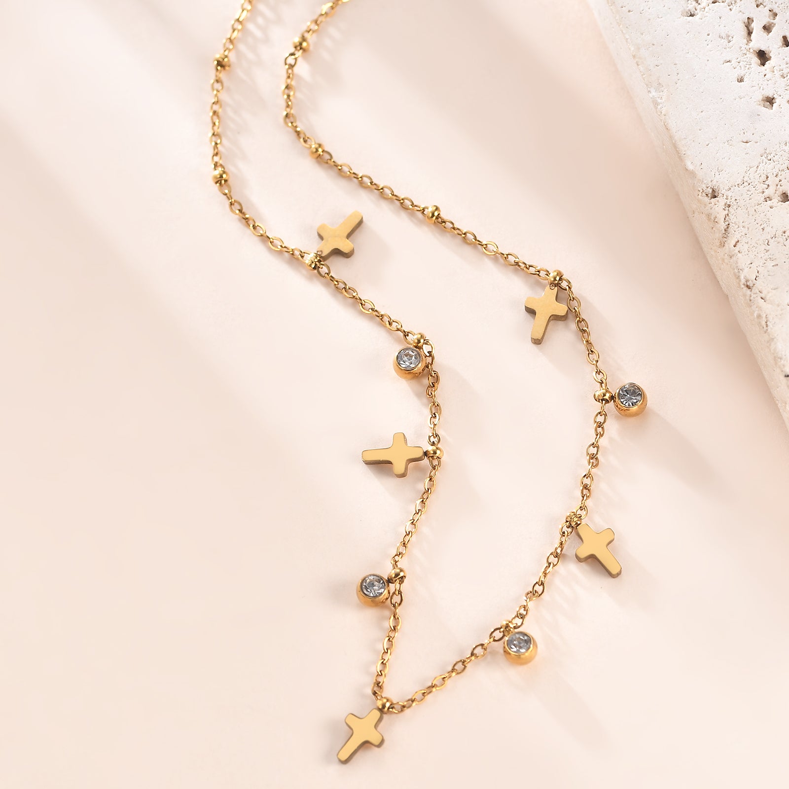 Cross Tassel Zircon Necklace