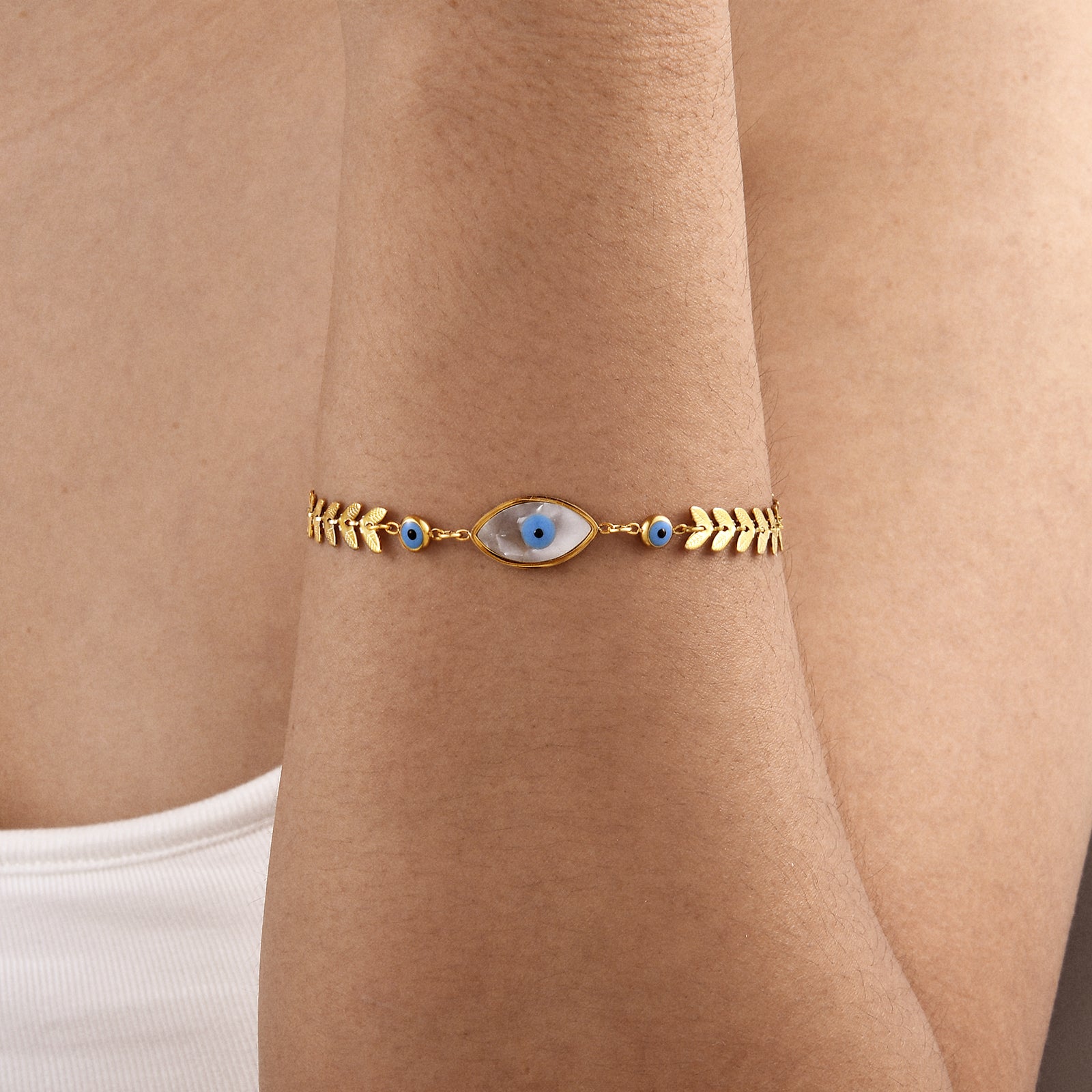 Evil Eye Laurel Leaf Bracelet