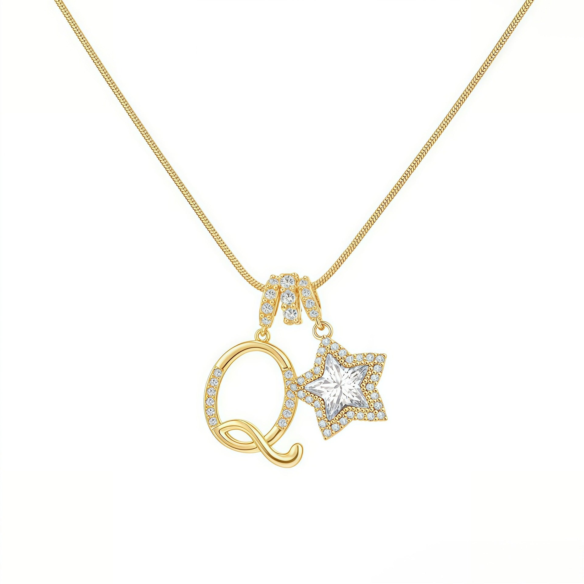 Douyin Explosive Dopamine 26 English Alphabet Snowflake Necklace Niche Premium Amazon Pinyin Jewelry Necklace