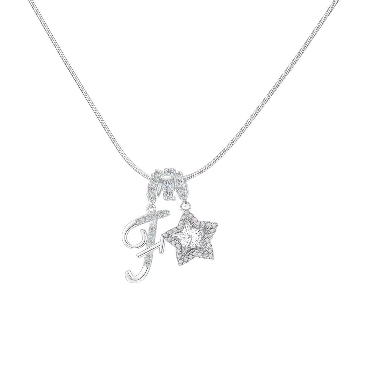 Douyin Explosive Dopamine 26 English Alphabet Snowflake Necklace Niche Premium Amazon Pinyin Jewelry Necklace