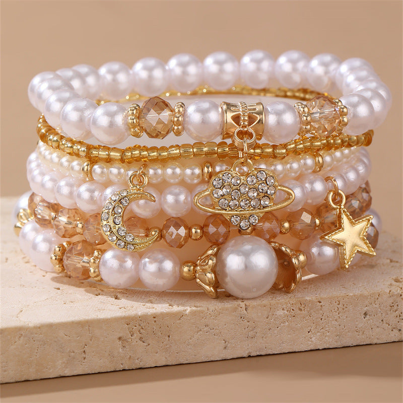 BZ2285 European and American new women's stacked moon bracelet set with stars, creative new pearl beaded multi-layer bracelet