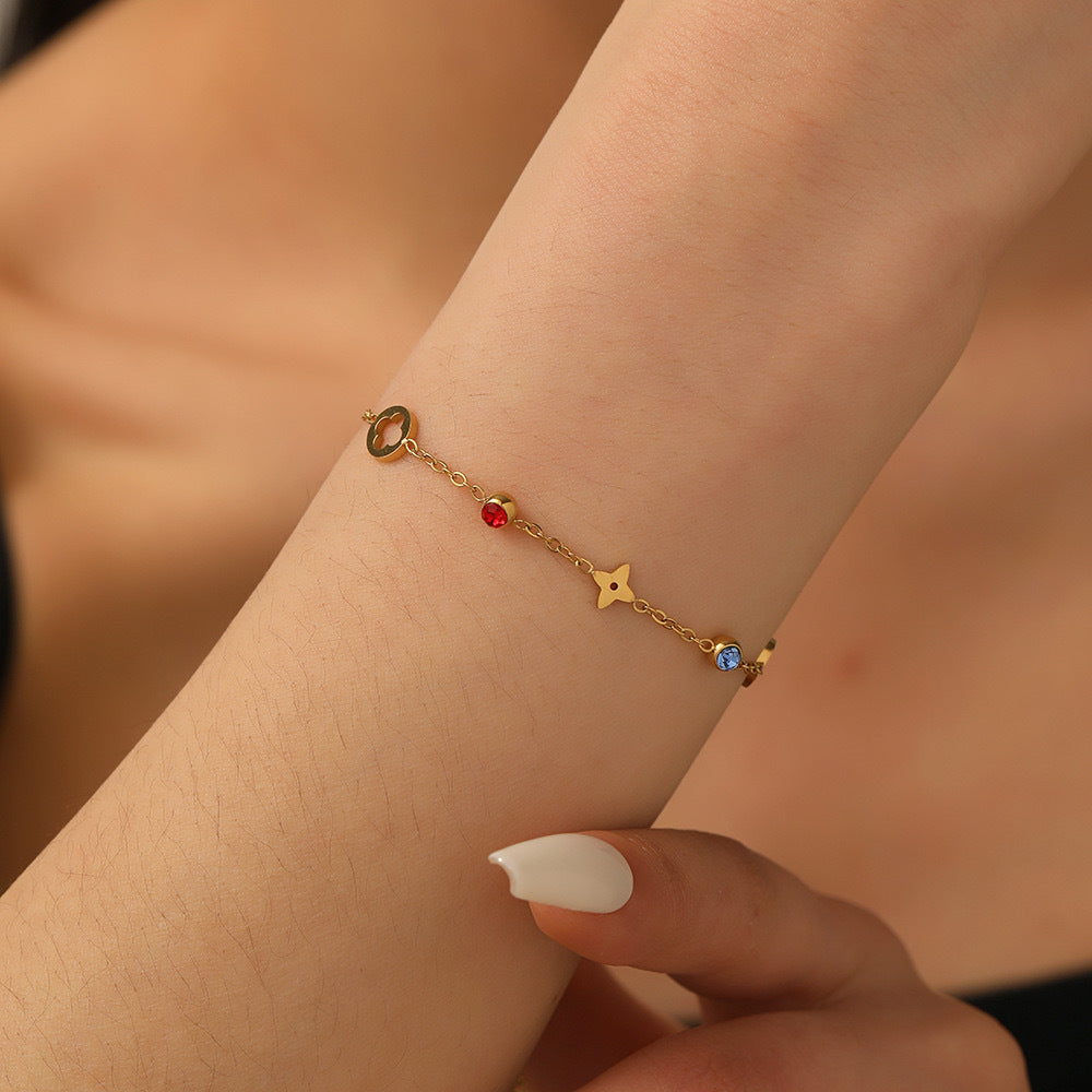 Cross-border shein explosion does not fade, titanium steel bracelet furnace electroplating 18K gold four-leaf clover versatile necklace bracelet