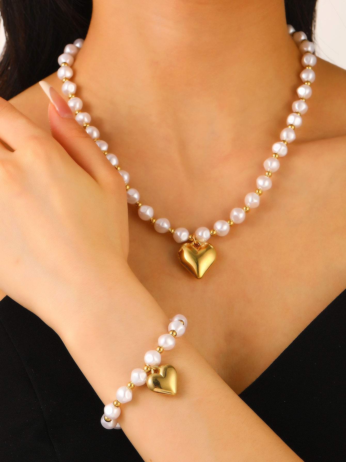 European and American cross-border baroque special-shaped pearl set jewelry women's high-end necklace earrings ring bracelet collar