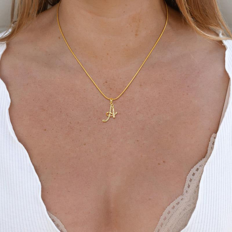 Temu cross-border popular 26-digit copper inlaid zircon letter pendant snake bone thin chain creative personalized letter necklace