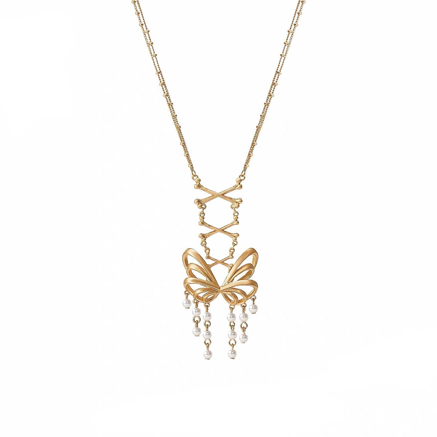 Sphenoid · Symbiosis Series Hollow Bow Pearl Pendant Necklace Light Luxury Clavicle Chain Women's Clavicle Chain Necklace