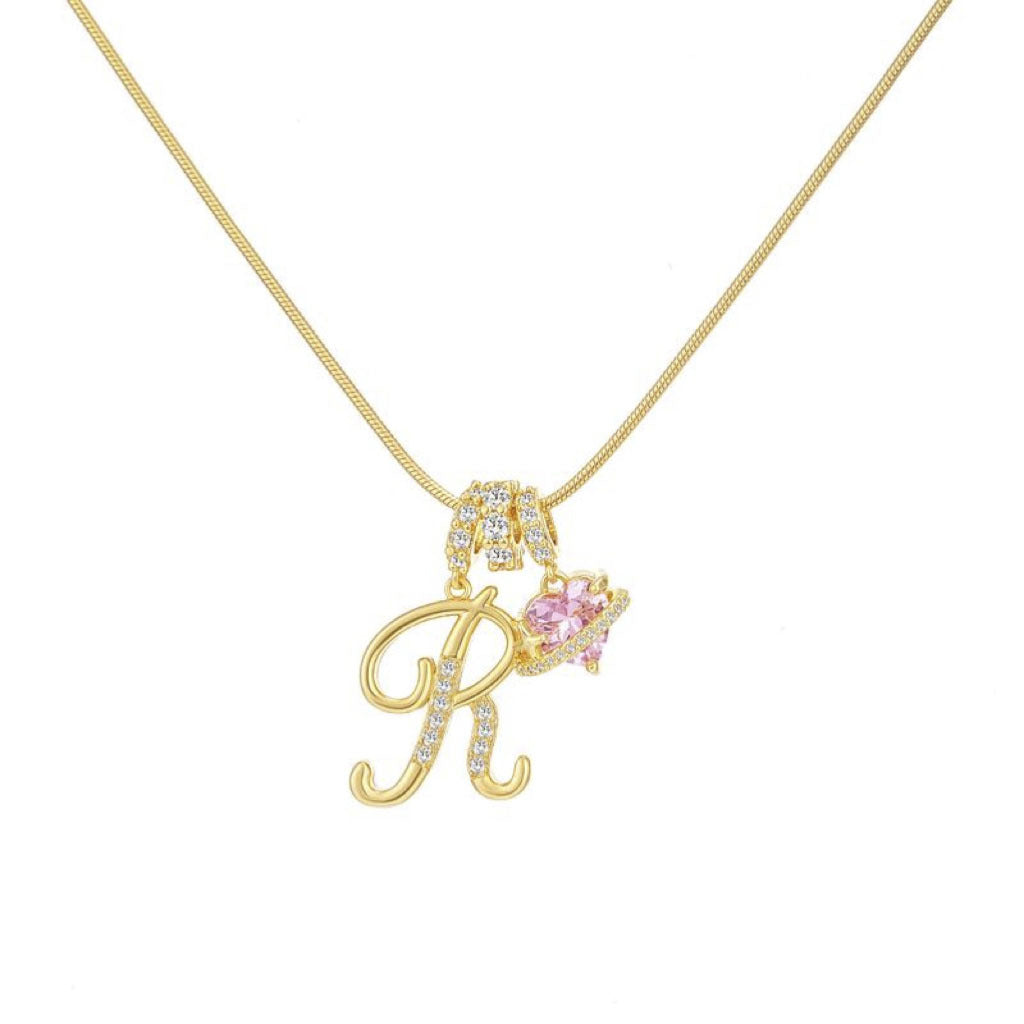 Cross-border explosion dopamine letter necklace alloy material stainless steel chain color retention high letter necklace full set