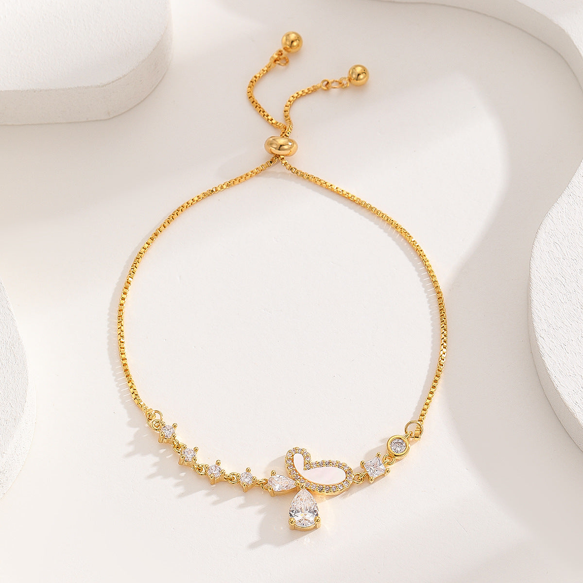 Cross-border explosive jewelry round love electroplating high-grade zircon gold-plated adjustable bracelet wholesale female
