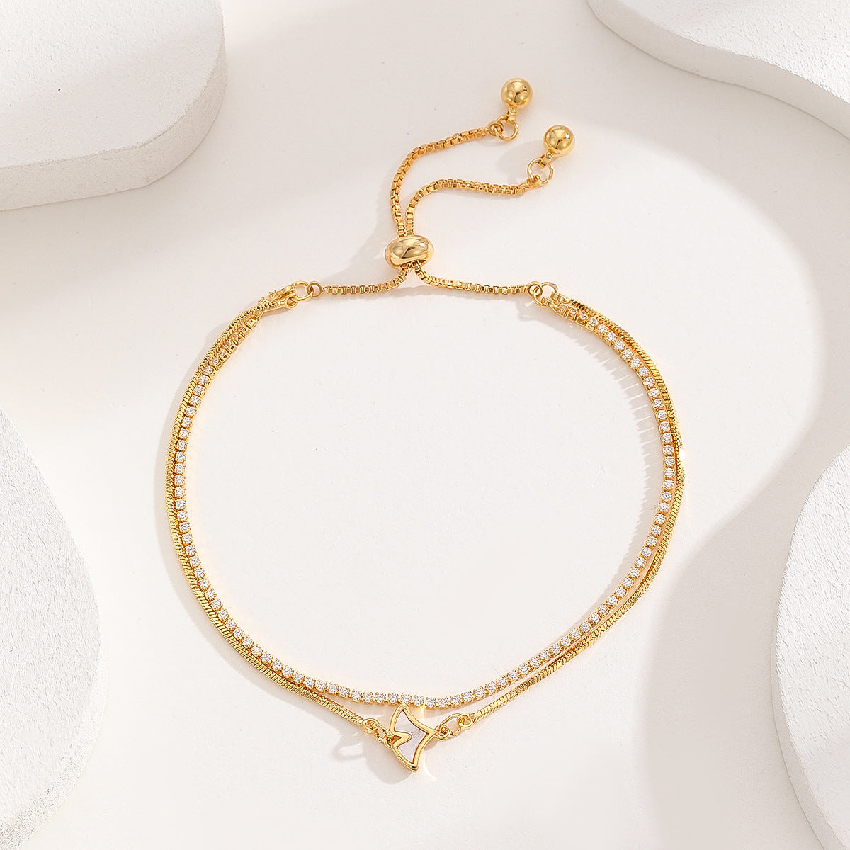 Cross-border explosive jewelry round love electroplating high-grade zircon gold-plated adjustable bracelet wholesale female