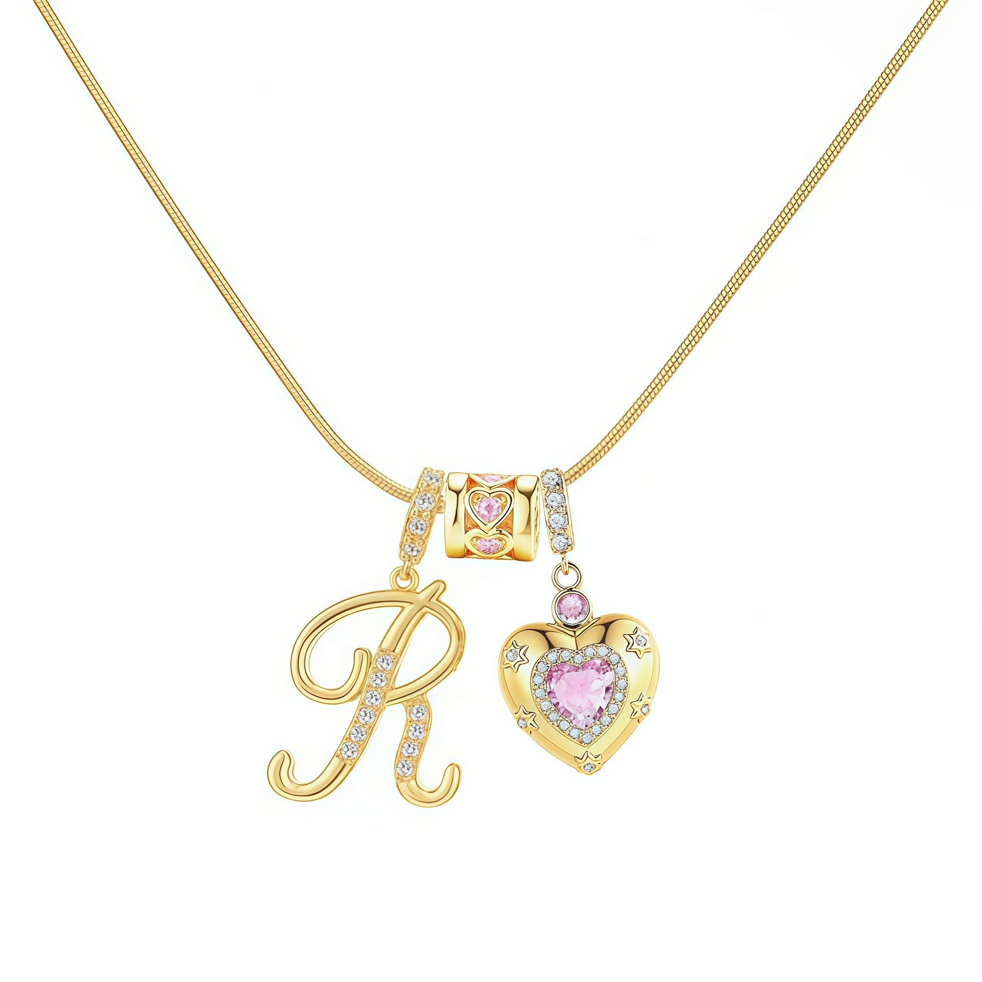 TK explosion Douyin Internet celebrity zircon love letter necklace full set of stainless steel chain high treasure color