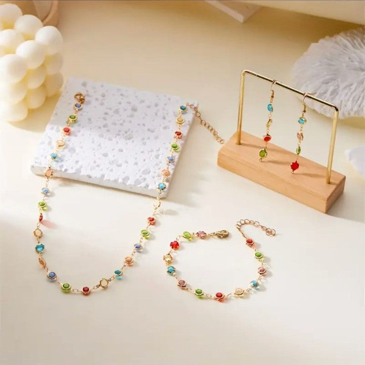 Simple European and American cross-border hot-selling colored zircon three-dimensional necklace, romantic necklace collarbone chain Amazon hot versatile