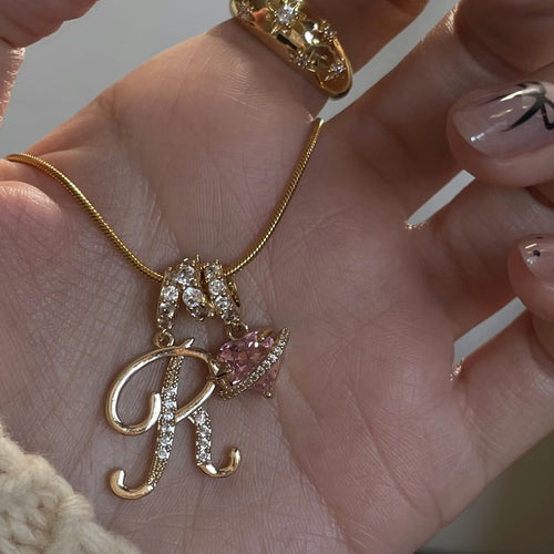 Cross-border explosion dopamine letter necklace alloy material stainless steel chain color retention high letter necklace full set