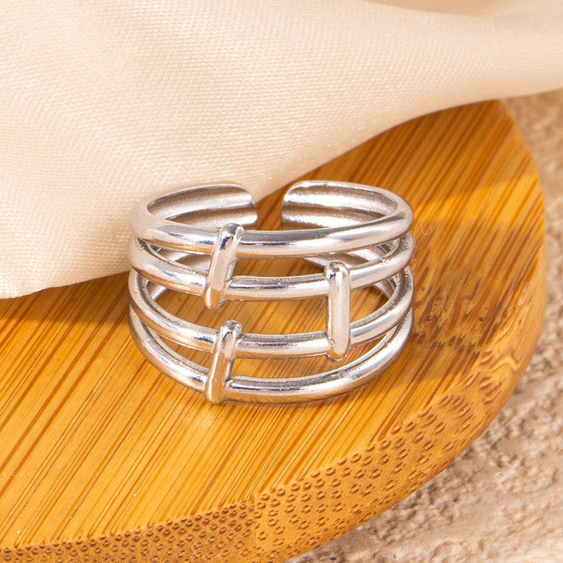 Fishtail high-end titanium steel ring fashion personality niche cross-border new palm plaid love non-fading ring