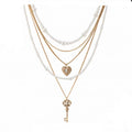 Retro love lock cylinder series multi-layer pearl necklace niche sweater chain removable