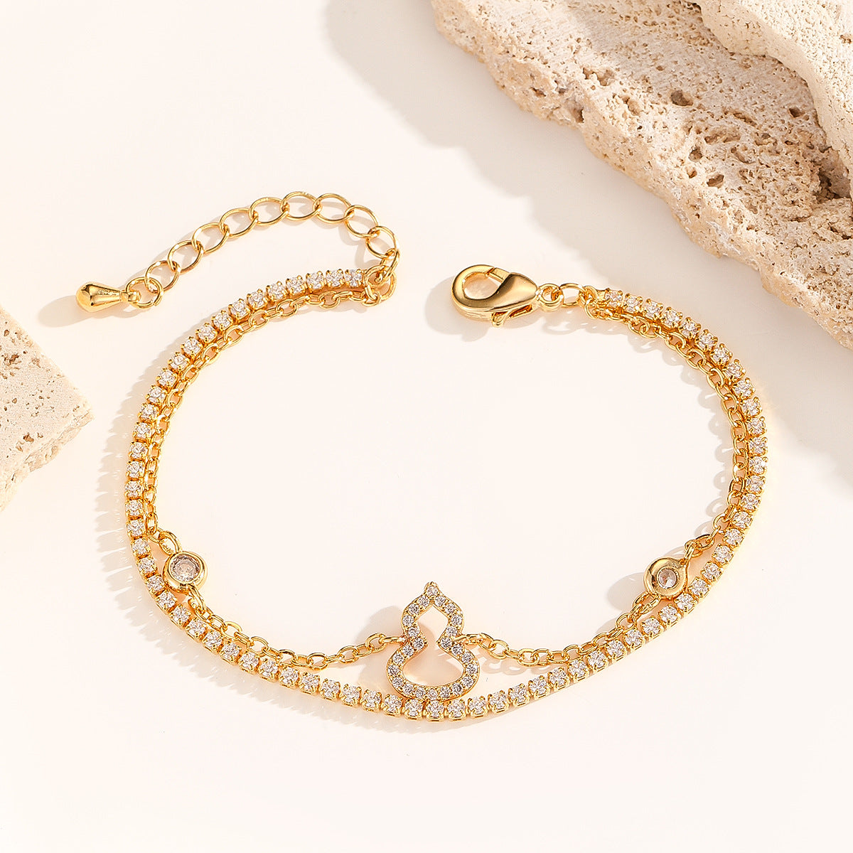 Cross-border explosive jewelry round love electroplating high-grade zircon gold-plated adjustable bracelet wholesale female