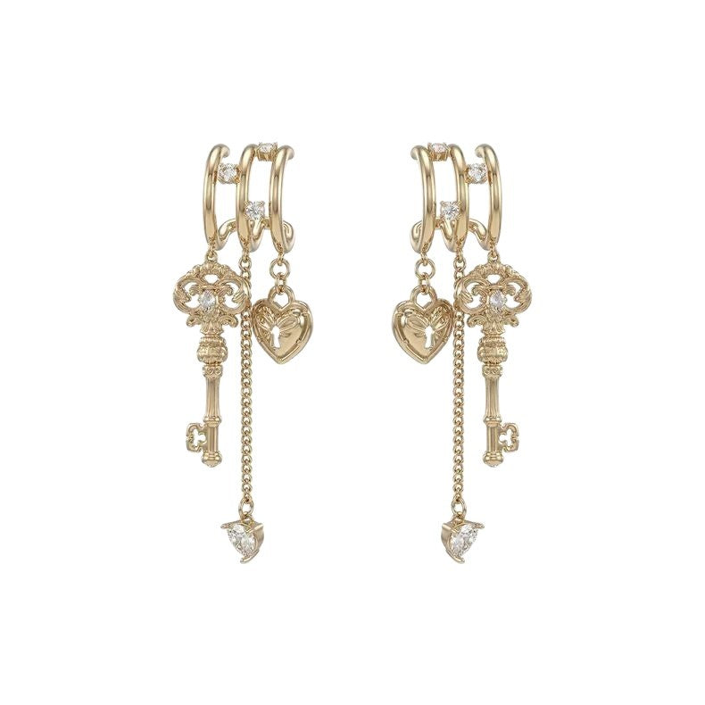 The new love lock cylinder series earrings only need one ear piercing to wear three layers of effect