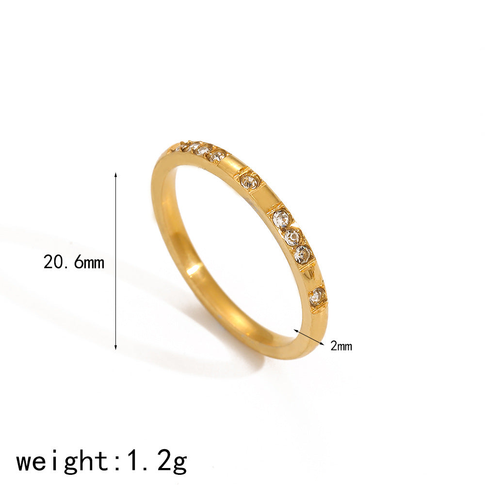 ins simple wind diamond-set titanium steel ring women's light luxury high-end versatile plain ring stainless steel index finger ring 18k ring