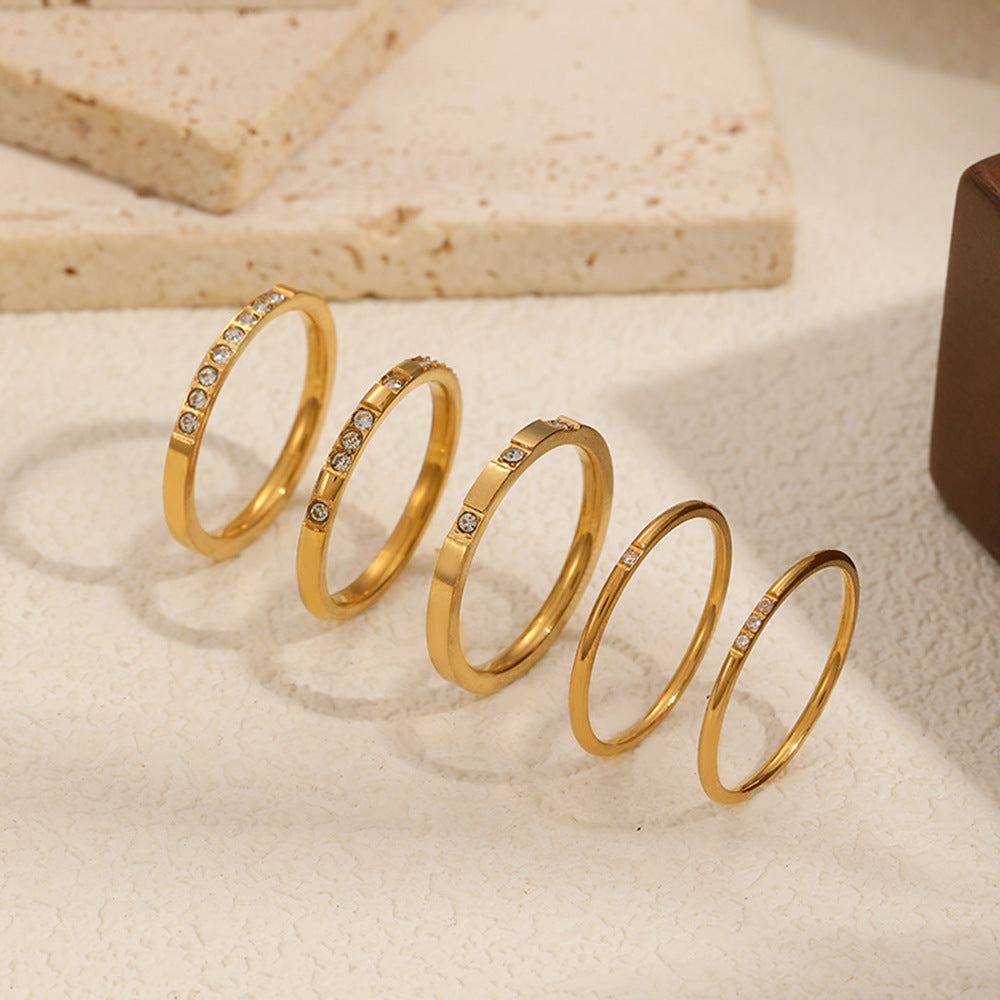 ins simple wind diamond-set titanium steel ring women's light luxury high-end versatile plain ring stainless steel index finger ring 18k ring