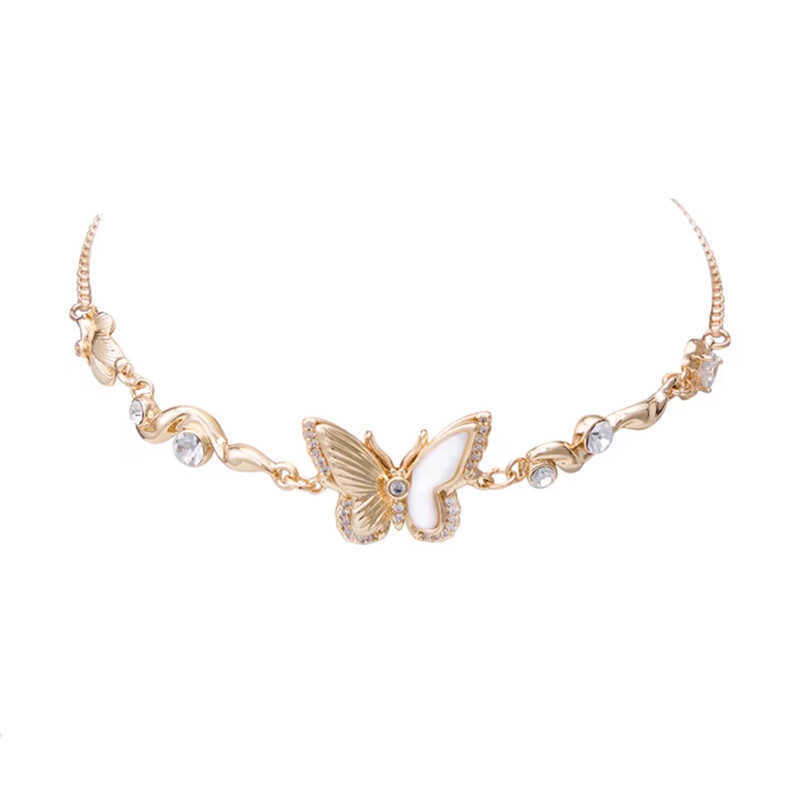 2024 new explosive gold real fritillary butterfly necklace women's retro bracelet women's versatile high-end personality stud earrings