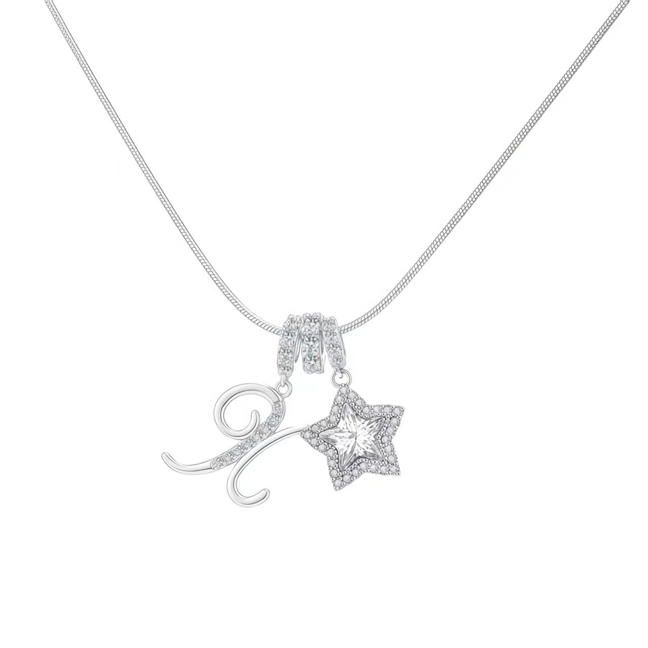 Douyin Explosive Dopamine 26 English Alphabet Snowflake Necklace Niche Premium Amazon Pinyin Jewelry Necklace