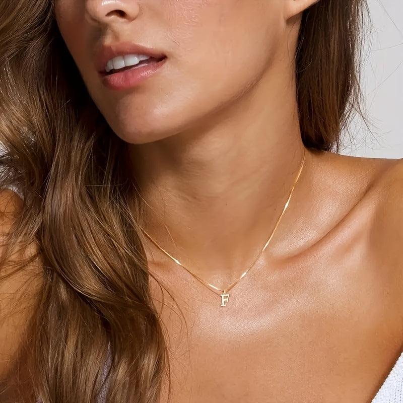 Amazon popular 26 English letter necklaces A-Z stainless steel letter box chain plated 18K gold women's pendant