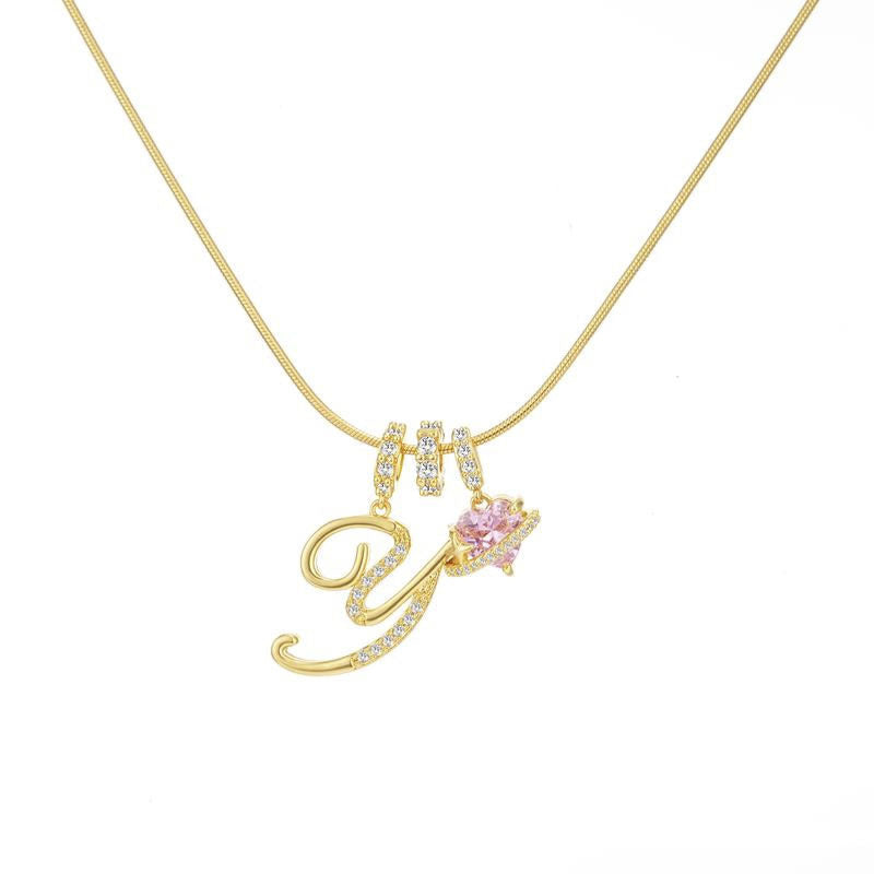 Cross-border explosion dopamine letter necklace alloy material stainless steel chain color retention high letter necklace full set