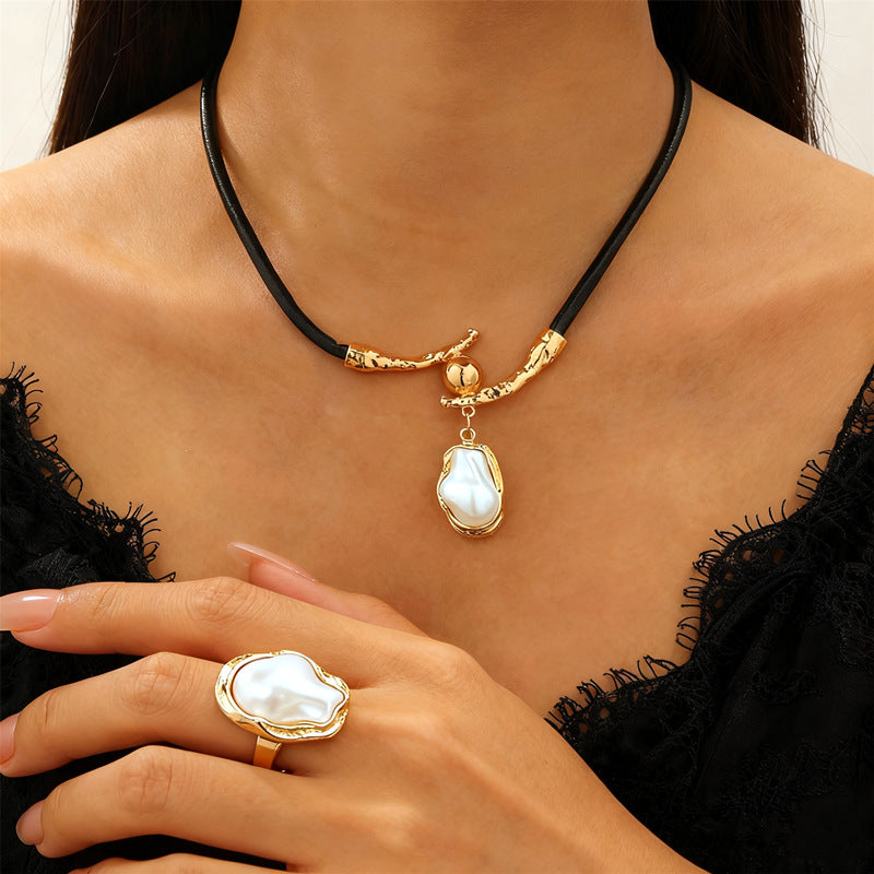 European and American cross-border baroque special-shaped pearl set jewelry women's high-end necklace earrings ring bracelet collar