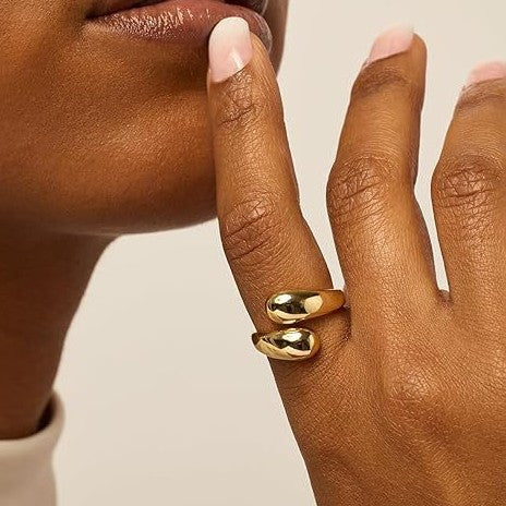 European and American cross-border 18K gold drop ring, opening ring, index ring, simple color preservation, niche light luxury fashion decorative ring