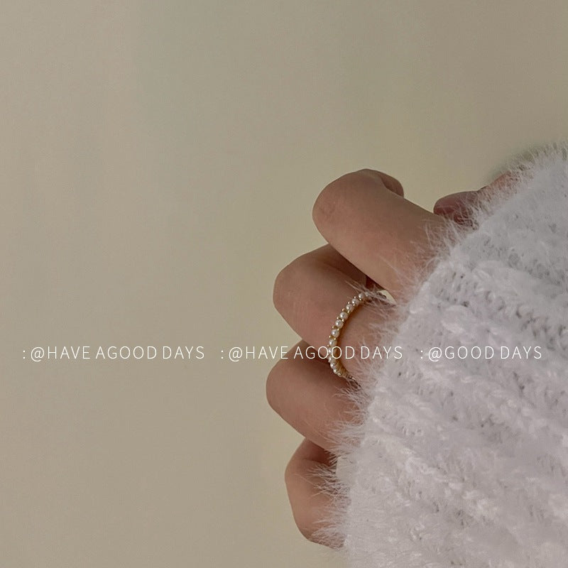 French simple pearl ring, extremely fine, high-end, sweet personality, niche design, opening adjustable fashion trend