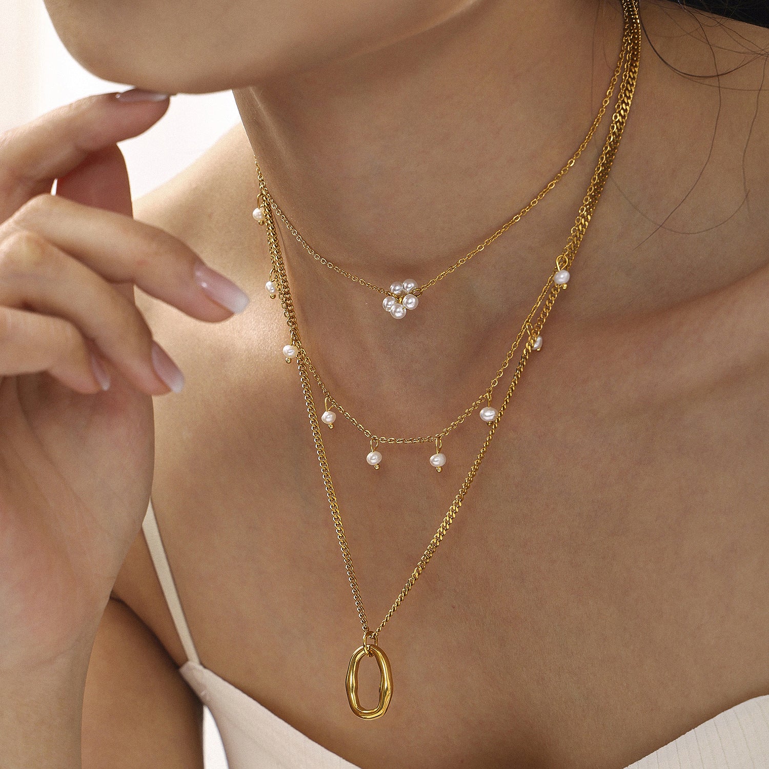 Mystery multi-layer tassel shell bead necklace light luxury temperament stainless steel plated 18K gold niche design necklace for women