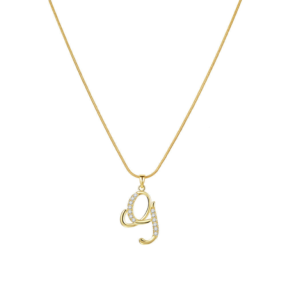 Temu cross-border popular 26-digit copper inlaid zircon letter pendant snake bone thin chain creative personalized letter necklace