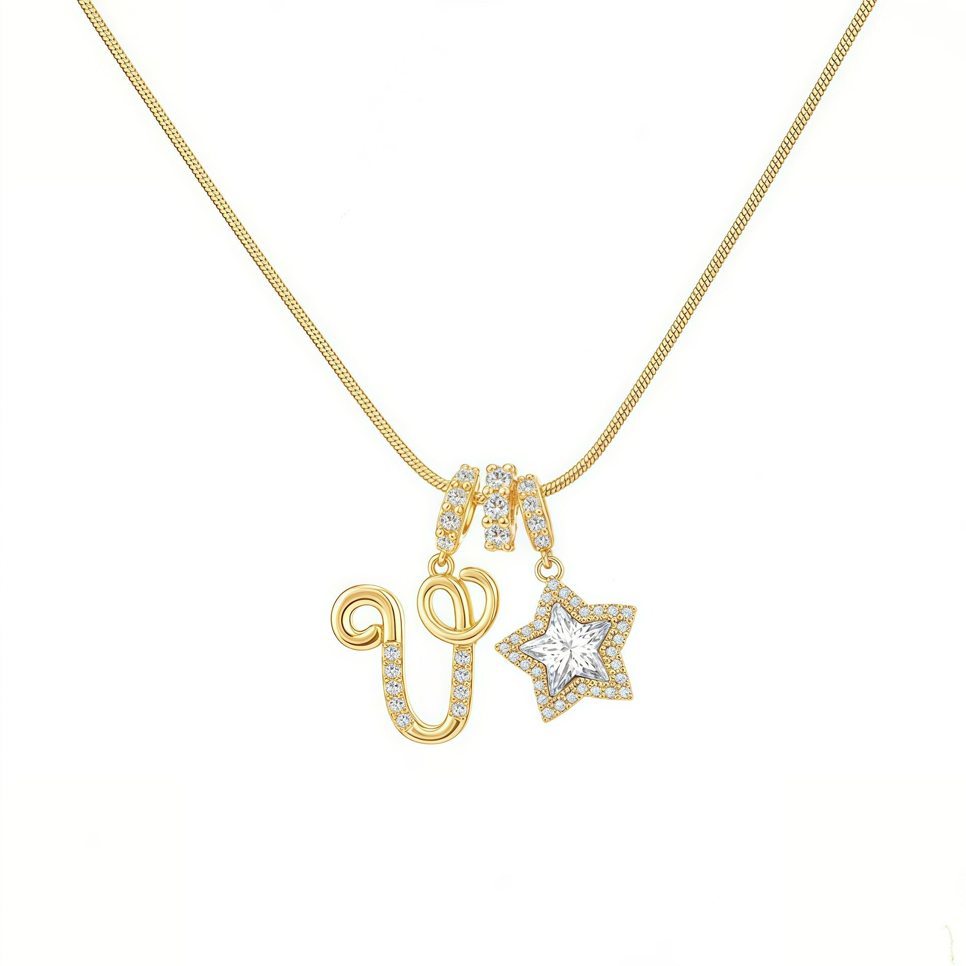 Douyin Explosive Dopamine 26 English Alphabet Snowflake Necklace Niche Premium Amazon Pinyin Jewelry Necklace