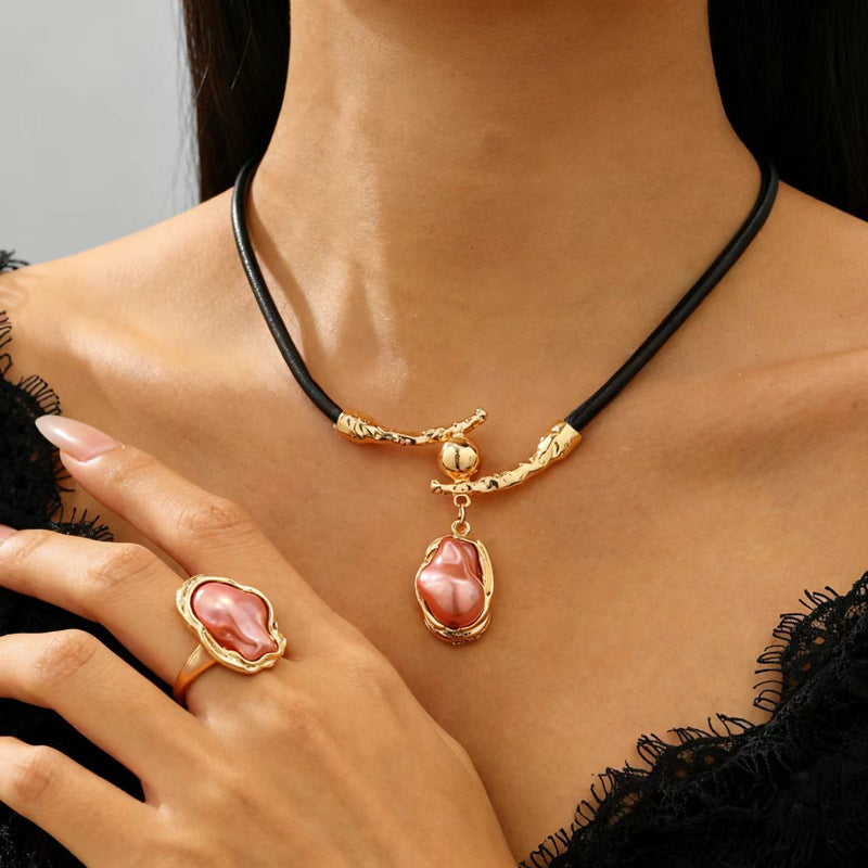 European and American cross-border baroque special-shaped pearl set jewelry women's high-end necklace earrings ring bracelet collar