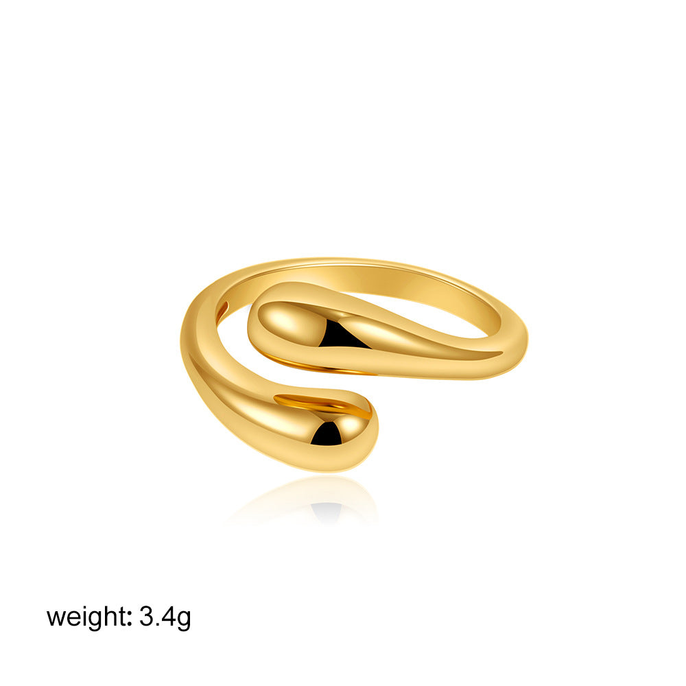 European and American cross-border 18K gold drop ring, opening ring, index ring, simple color preservation, niche light luxury fashion decorative ring