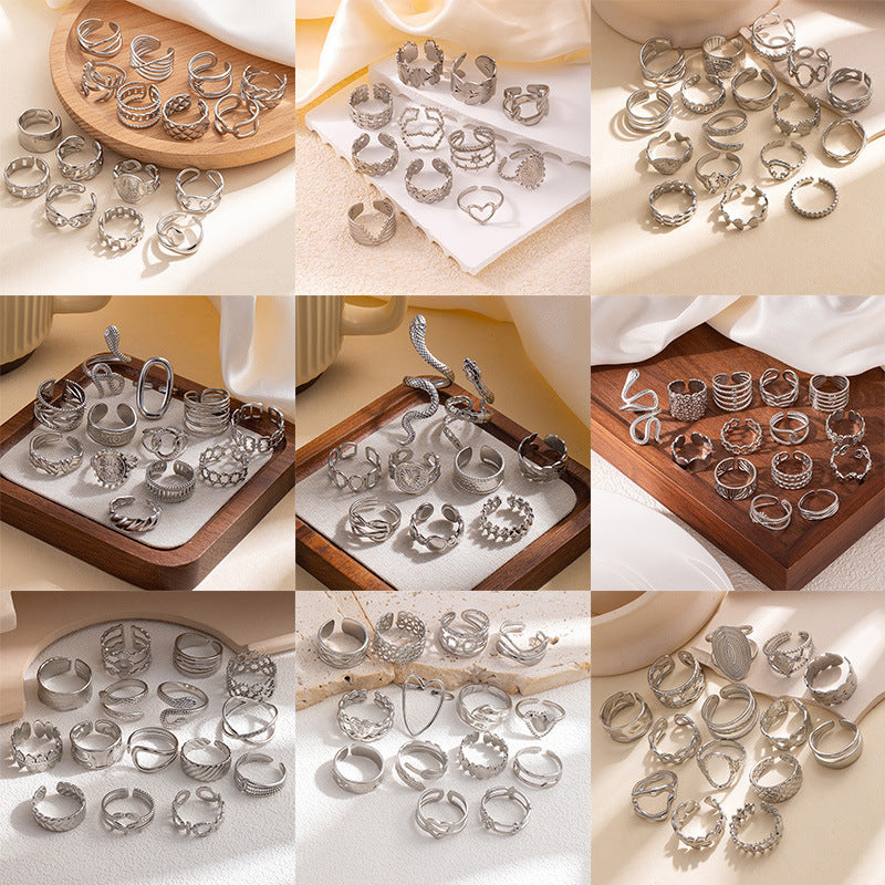 Fishtail high-end titanium steel ring fashion personality niche cross-border new palm plaid love non-fading ring