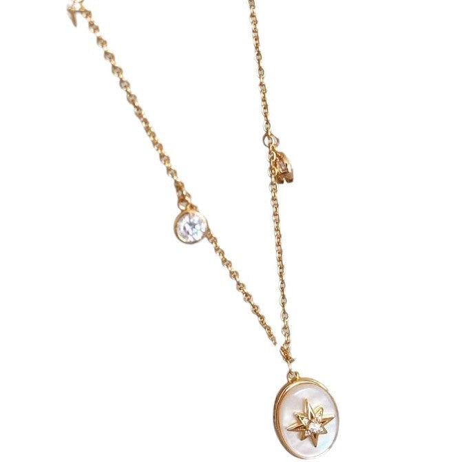 French light luxury vintage fritillary eight-pointed star necklace bracelet ring earrings tassel tassel set with diamonds sophisticated personality set