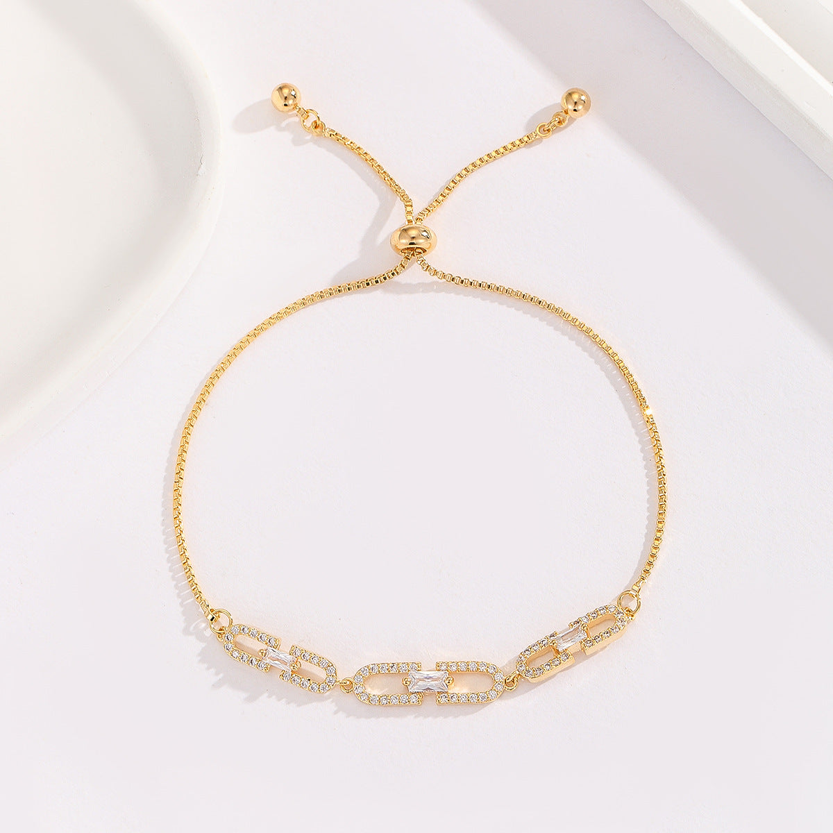 Cross-border explosive jewelry round love electroplating high-grade zircon gold-plated adjustable bracelet wholesale female