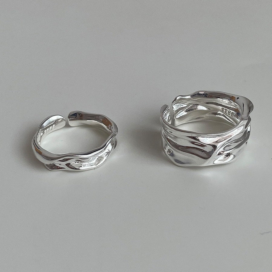 Geometric pleated ring women's retro fashion exaggerated 925 silver bump open ring punk index finger ring tide