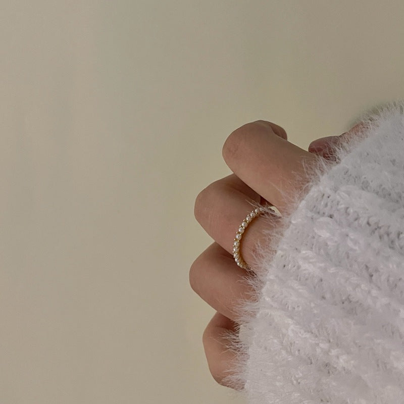 French simple pearl ring, extremely fine, high-end, sweet personality, niche design, opening adjustable fashion trend