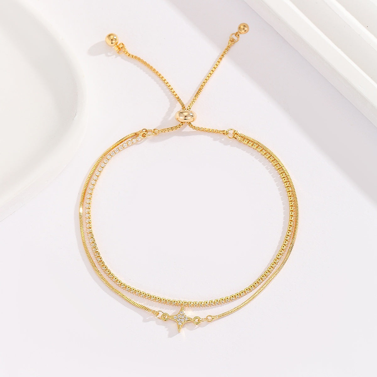 Cross-border explosive jewelry round love electroplating high-grade zircon gold-plated adjustable bracelet wholesale female