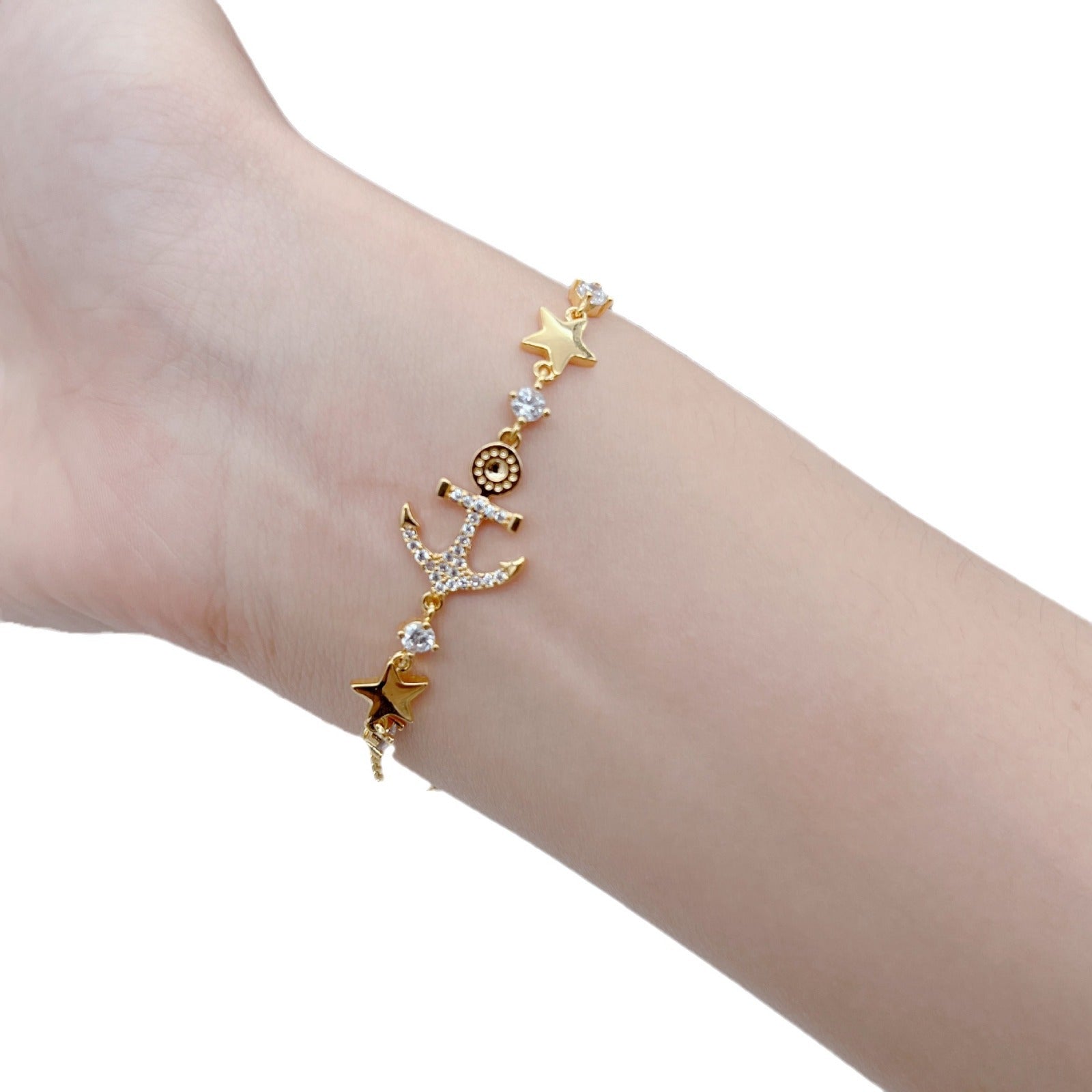 Cross-border explosive jewelry round love electroplating high-grade zircon gold-plated adjustable bracelet wholesale female