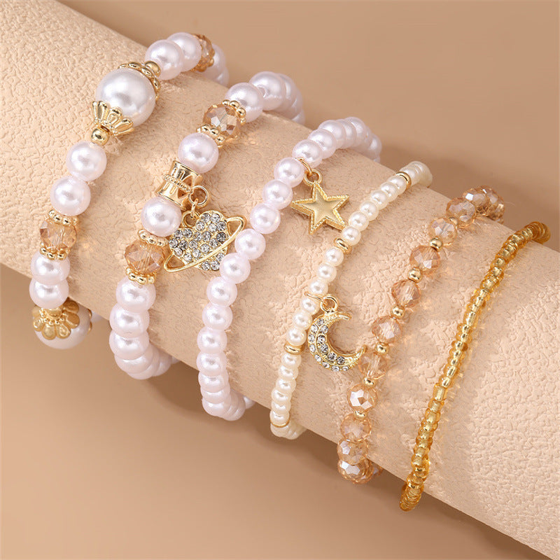 BZ2285 European and American new women's stacked moon bracelet set with stars, creative new pearl beaded multi-layer bracelet