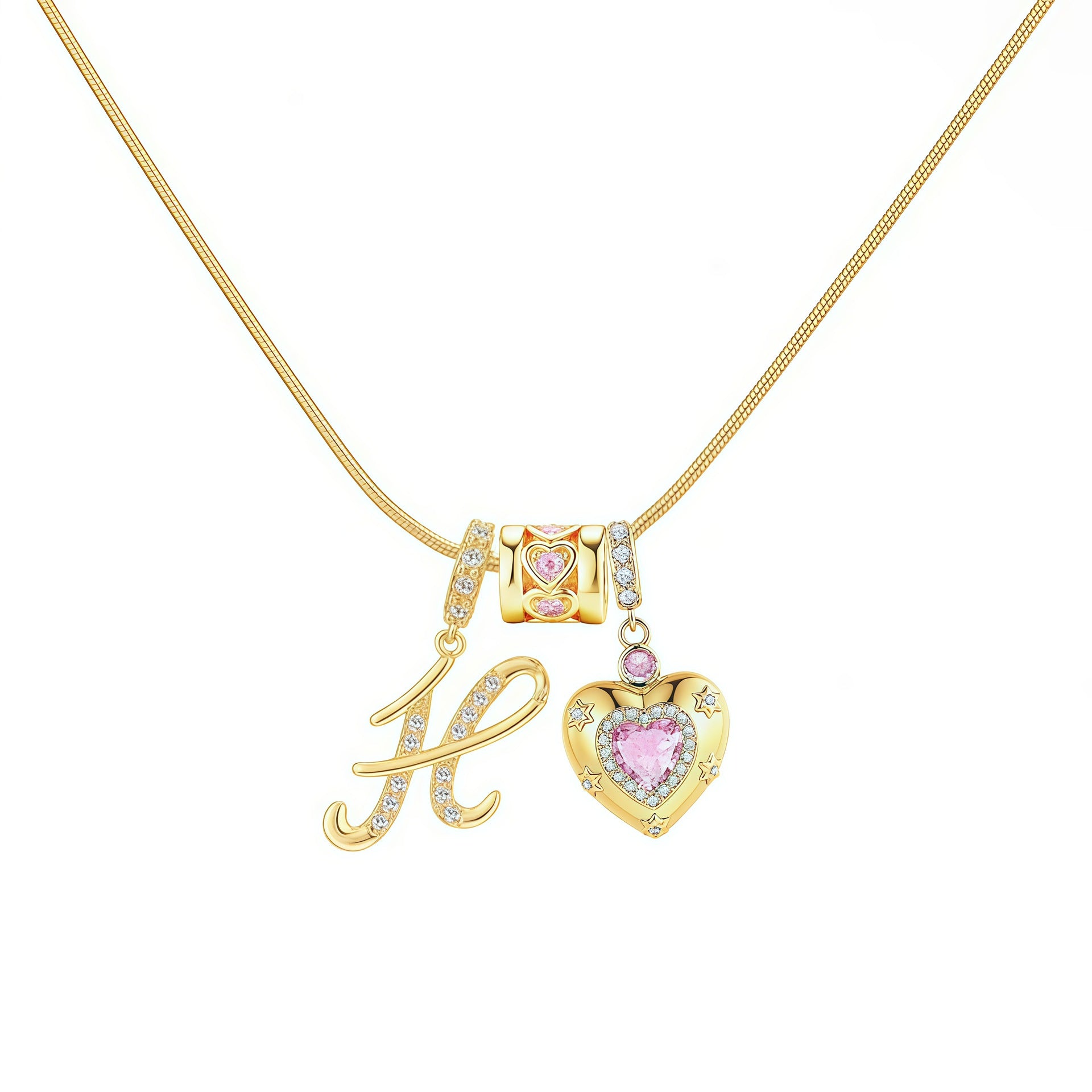 TK explosion Douyin Internet celebrity zircon love letter necklace full set of stainless steel chain high treasure color